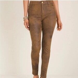 NEW Chico's Ultimate Fit Faux Suede Slim Pants Women 3 XL Brown Worn Luggage